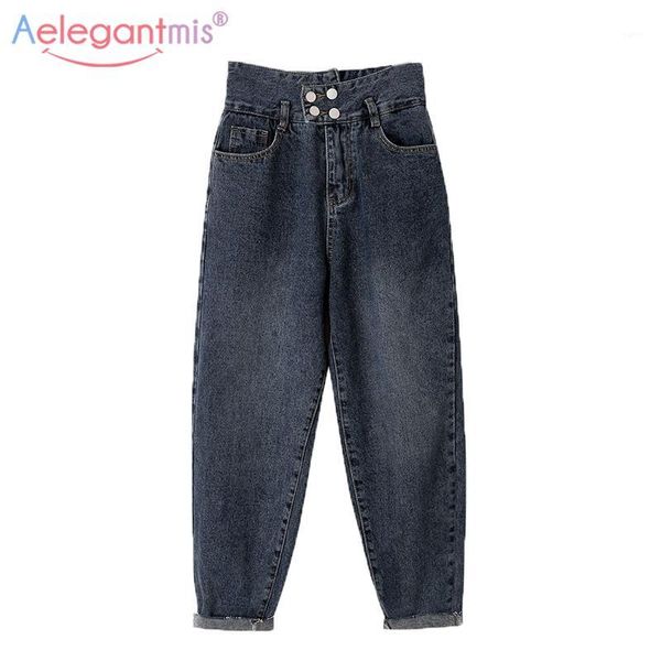 

aelegantmis autumn vintage loose straight high waist mom jeans for women bf style washed baggy jeans ladies casual denim pants1, Blue
