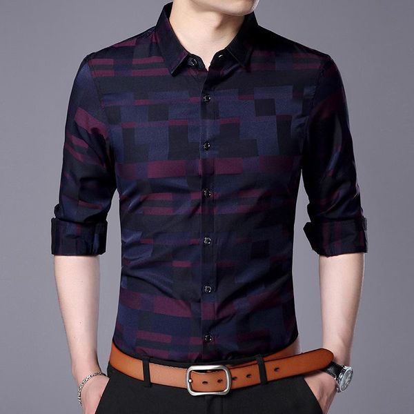 

men's casual shirts selling 2021 long-sleeved shirt korean fashion lapel plaid large size 4xl clothing, White;black