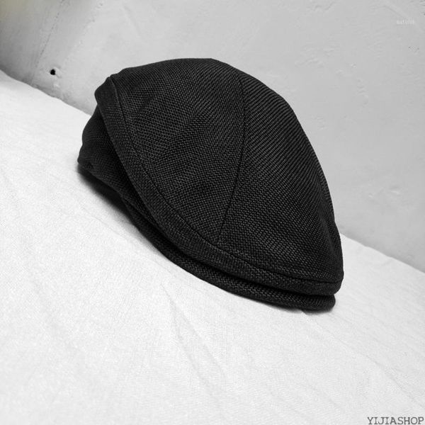 

new double wear men's hat beret british western style ivy hat classic ladies retro cotton and linen beret1, Blue;gray