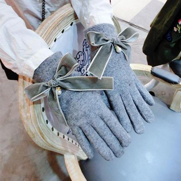 

five fingers gloves korean fashion winter women cashmere wool blended warm full finger female touchscreen driving guantes agl211, Blue;gray