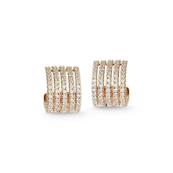 

hoop & huggie lozrunve jewellery china jewelry manufacturer 925 silver micro pave five row earring, Golden;silver