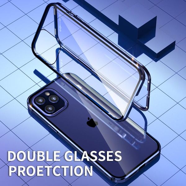 

double sided glass magnetic metal case for iphone 12 mi ni 12 11 xs max pro 7 8 plus xr x se h jlluea