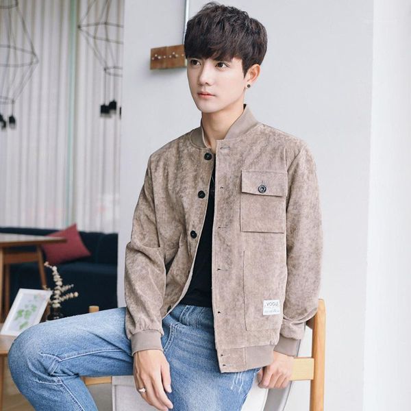 

spring and autumn new style men baseball collar solid color casual coat youth origional hong wave jacket men's1, Black;brown