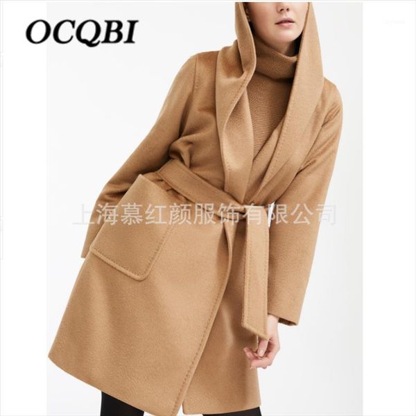 

plus size fashion women long coat cashmere hooded elegant casual winter coats1, Black