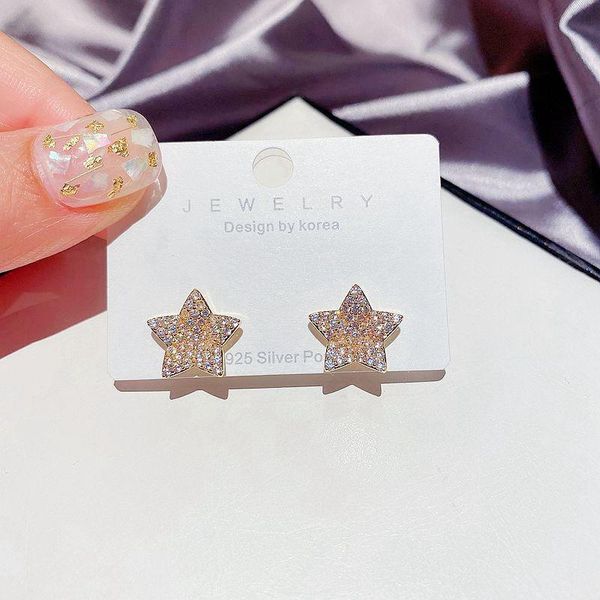

stud migga 2021 trendy cubic zirconia star earrings gold color cz crystal fashion women jewelry, Golden;silver