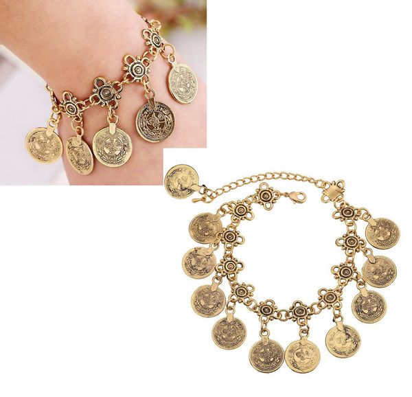 

gypsy antique silver turkish coin anklet ankle bracelet beach foot jewelry ethnic tribal festival 6pcs wholesale, Golden;silver