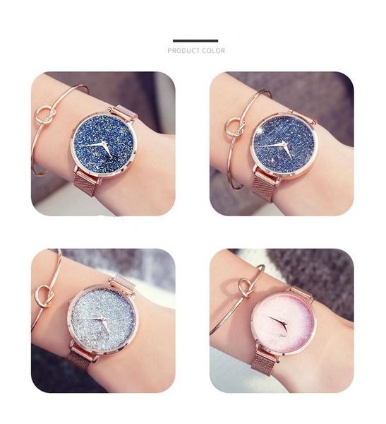 

new fashion watch ladies creative starry sky quartz wrist watch ladies fashion luxury crystal mesh female clock simple wristwatchs female m, Slivery;brown