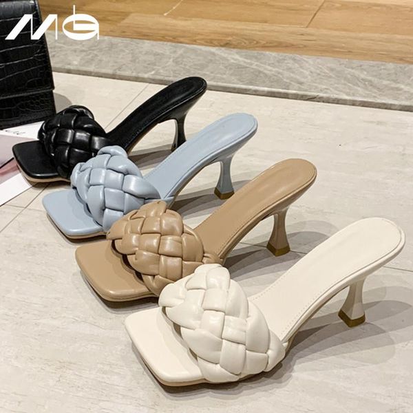 

women sandals heels luxury slippers high heels summer sandal weave casual slides office ladies prom sandals women's shoes, Black