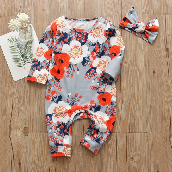 

infant baby girls romper casual floral long sleeve jumpsuit and headband newborn autumn clothes toddler outfits 201023, Blue