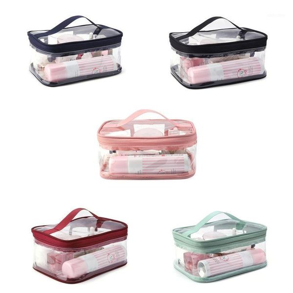 

clear travel toiletry makeup bag zipper waterproof transparent organizer cosmetics pouch pvc bags with handle1