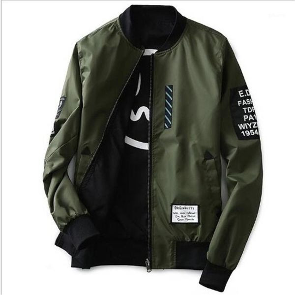 

bomber jacket men pilot with patches baseball green both side wear thin casual plus size men wind breaker maggie's walker1, Black;brown