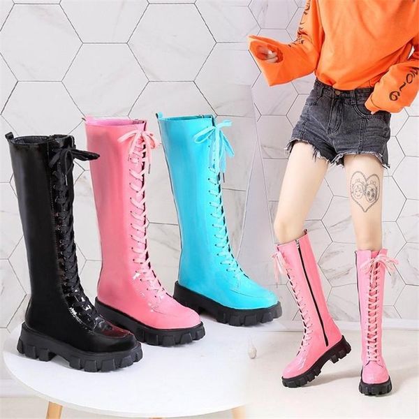

boots autumn winter female high heels 2021 thick bottom lace up side zipper short women wearable non-slip boot, Black