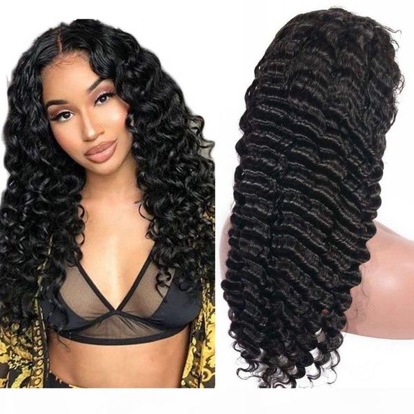 

brazilian virgin human hair deep wave lace front wigs with baby hair pre plucked full lace wigs for black women, Black;brown