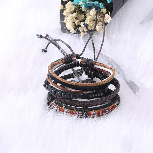 

1 set men punk multi-layer weave rope pu leather bracelet accessories hsj88, Golden;silver