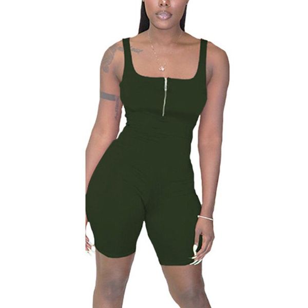 

vicabo women playsuit solid color zipper sleeveless bodysuit women clothing summer ladies casual clothes playsuit, Black;white