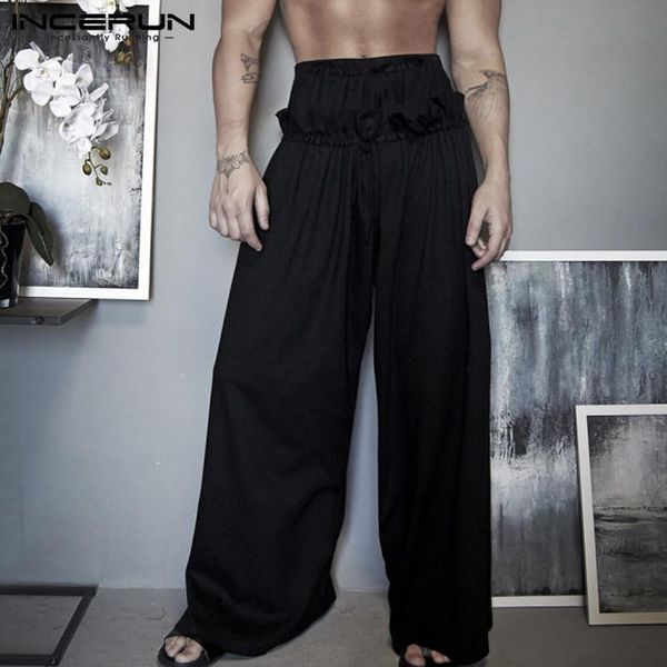 

men pants solid color casual streetwear loose vintage high waist dance pants joggers cozy wide leg pantalones hombre incerun, Black