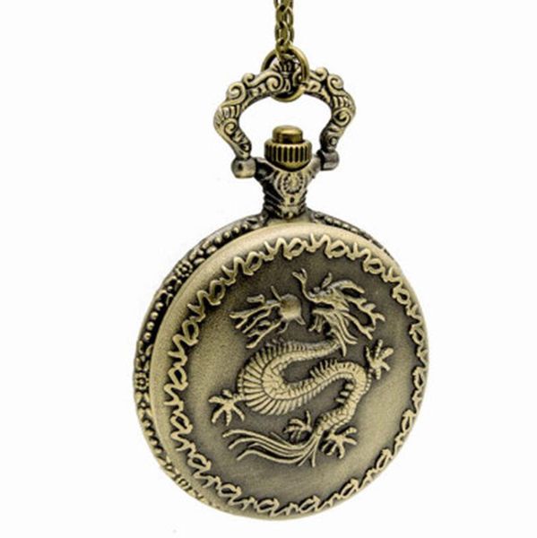 

new 3 styles quartz vintag large china dragon series pocket watch necklace jewelry wholesale sweater chain fashion watches gift, Slivery;golden
