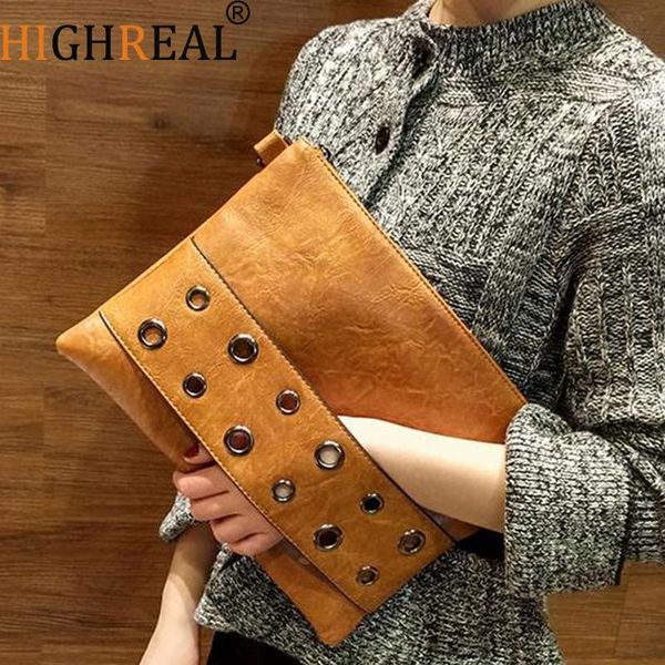 

highreal fashion rivets women envelope clutch bag pu leather women's crossbody messenger bag female shoulder clutches black