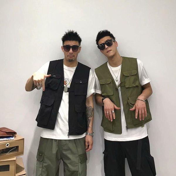 

original american tooling casual men's solid color vest urban functional wind retro wild simple cardigan vest trend, Black;white