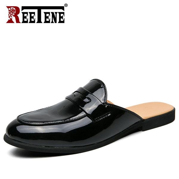 

reetene leather fashion men business loafers breathable formal dress shoes men slipon office oxford shoes for party footwear, Black