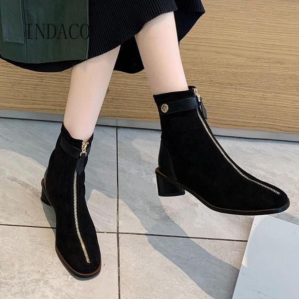 

женщины осень зима сапоги молнии кожаные сапоги для женщин на высоких каблуках обувь женщина 4,5 см, Black