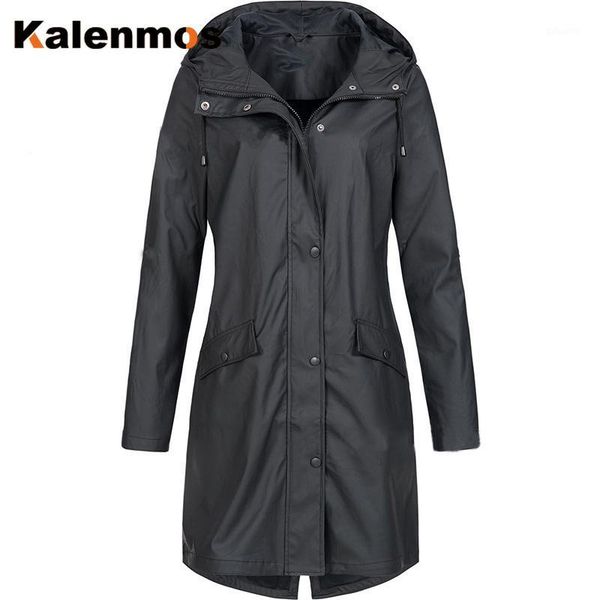 

waterproof trench coat women fashion long sleeve hooded hiking casual solid color outdoor slim plus size raincoat windbreaker1, Tan;black
