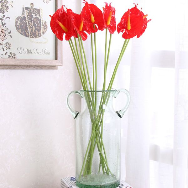 

5/10 head 32cm artificial flowers anthurium plant fake flower balcony office deskdecoration wedding home decor green plants