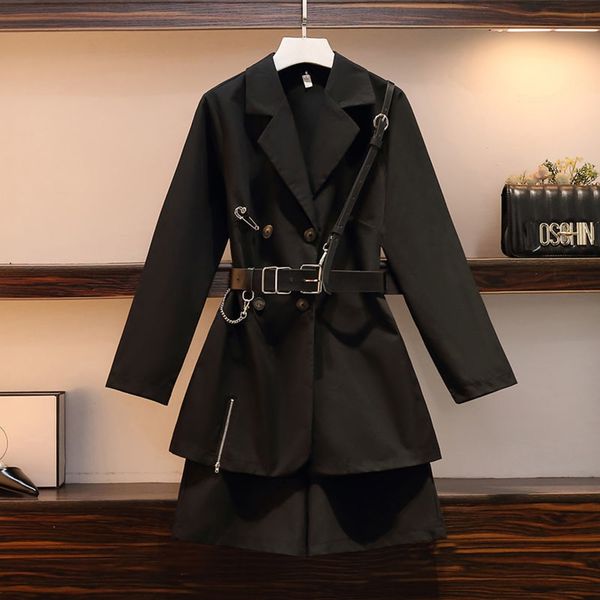 

single and shorts suit large women's wear fall 2020 new style fat little sister shows thin foreign style belly covering suit and shorts, Gray