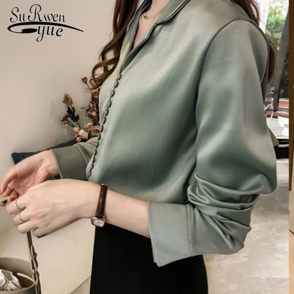 

new arrived summer wear women blouse solid chiffon notched shirt long sleeve work wear women ol style plus size 1180 40 y200622, White