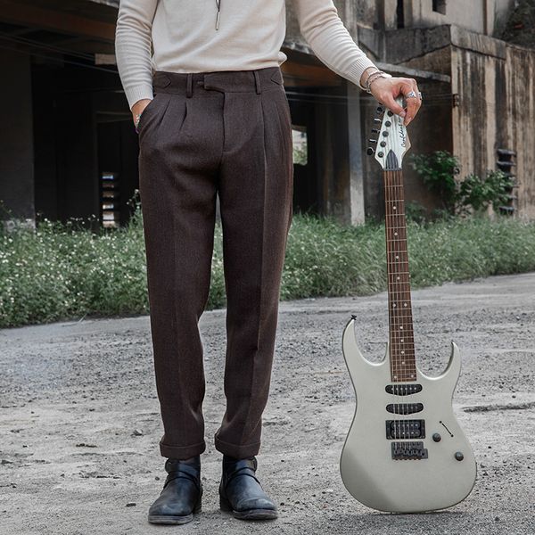 

soarin british style small foot suit pants men's autumn winter naples sagging casual slim fit capris