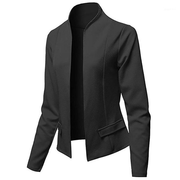 

stand collar women suit cardigan casual work office ladies women blazers and jackets slim fit autumn blazer mujer solid d910231, White;black