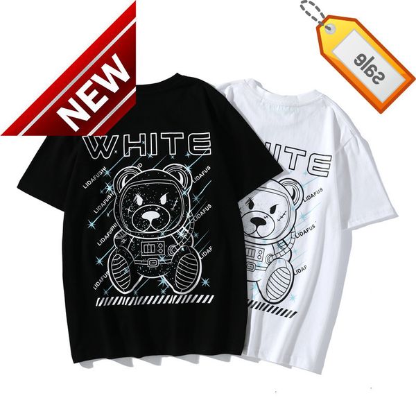 

white 2022 fashion summer off co branded violent bear arrstyle short sleeve loose t-shirt, White;black