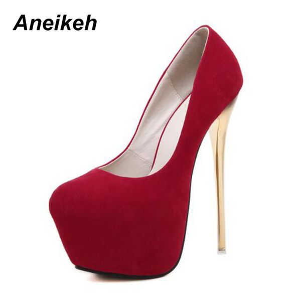 

aneikeh big size 41 42 43 44 45 pumps wedding women fetish shoes concise woman pumps high heel stripper flock pumps 16 cm c0202, Black