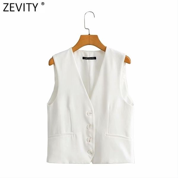 Zevity Donna Semplicemente senza maniche Gilet bianco Giacca da donna da ufficio Indossare monopetto Slim Gilet per il tempo libero Capispalla Top CT731 211220