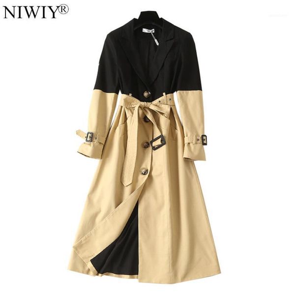 

new autumn long swing trench coat women casacas para mujer invierno 2020 long sleeves coat casacos d90001, Tan;black