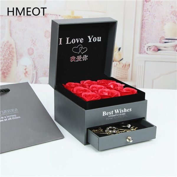 

valentine's day rose gift romantic soap flower+drawer box+portable gift bag lipstick necklace storage box wedding decoratio