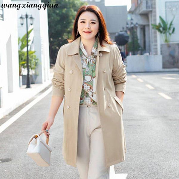 

large size women's 2020 new selling spring windbreaker korean loose mid-length solid color double-breasted trench coat a6441, Tan;black