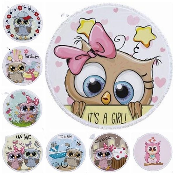 

microfiber round towel tassel beach blankets printed women shawl yoga mat picnic rugs cute owl 8 style dhc258