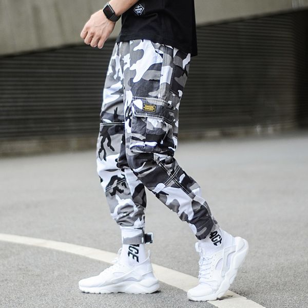 

fashion camouflage punk style men's jogger youth streetwear hip hop jeans men big pocket cargo harem trousers homme, Blue