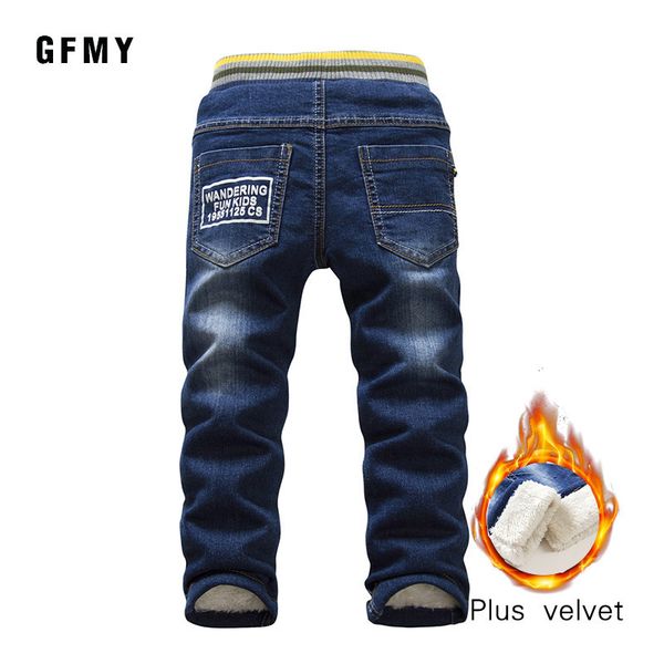 

gfmy brand leisure winter plus velvet boys jeans - keep warm straight type children's pants lj201203, Blue