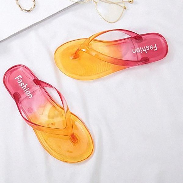 

summer new flip flops woman lovely pvc slipper jelly shoes for women crystal transparent slippers gradient color ladies sandals #gi5q, Black