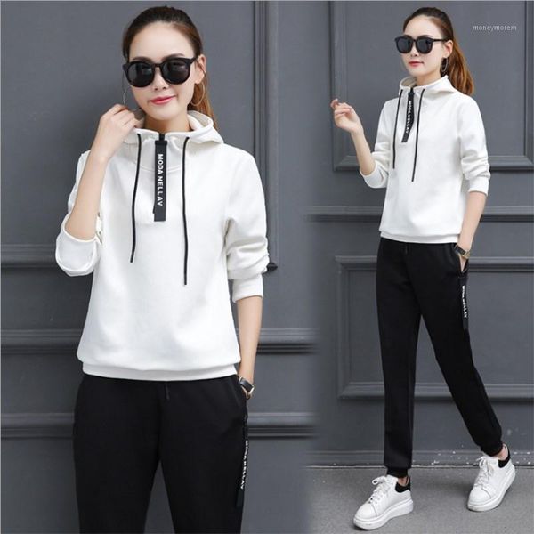 

2018 autumn woman tracksuit sets korean female 2 pieces sets woman hoodies suit long sleeve round collar sweater solid 2pcs1, Gray