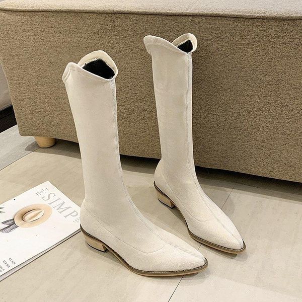 

женщины mid calf boots 2020 элегантные обувь западный ковбой сапоги женщины мода заостренный носок черный бежевый, Black