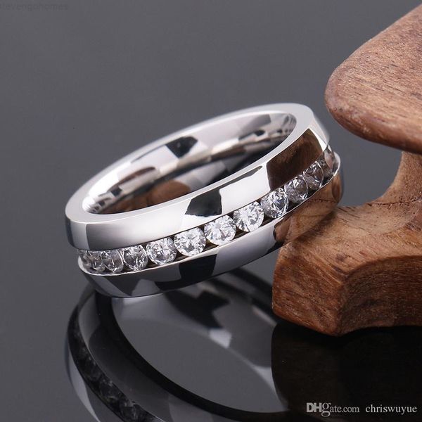

engagement 8mm stainless steel eternity wide rings band cz wedding charm elegant silver ring mr55, Slivery;golden