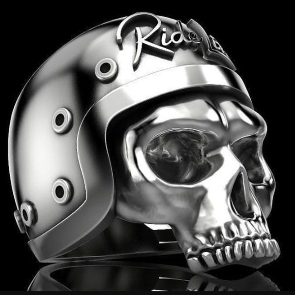 

vilage new 2021 gothic stainless steel ring punk men's ride life helmet skull ring party jewelry for cyclists wmtcry, Bronze;silver