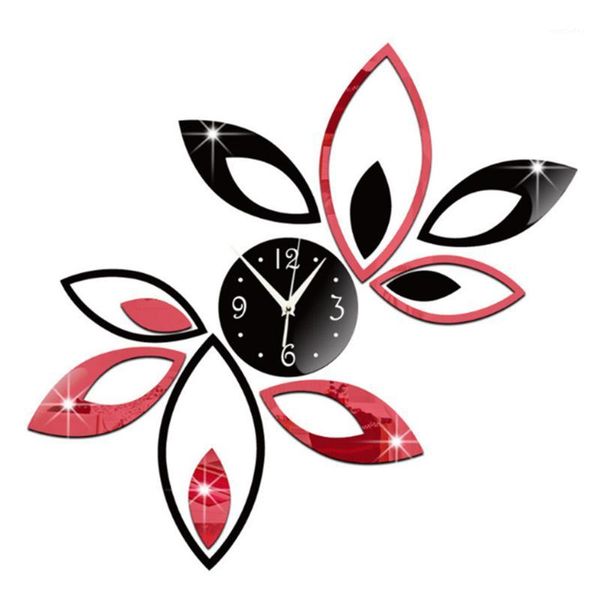 

3d modern mirror wall clock diy art acrylic wall sticker decal home decor lotus mirror bedroom fashion decoration fp81