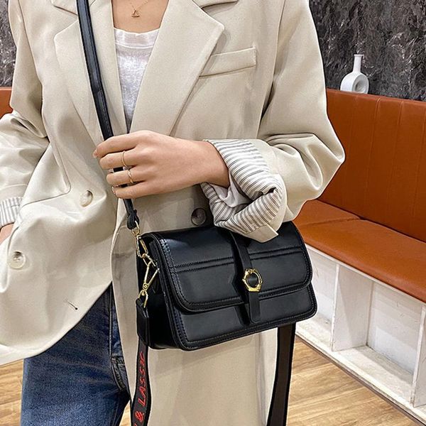 

cross body korean fashion wide shoulder strap small square bag women 2021 pu daily casual dating shopper lady crossbody black