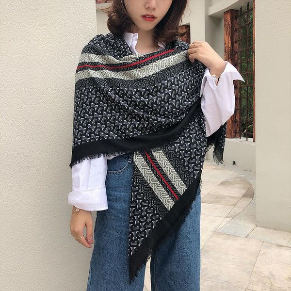 

scarves women cashmere scarf thin shawls wraps lady female strip letter b print hijab stoles pashmina foulard head, Blue;gray