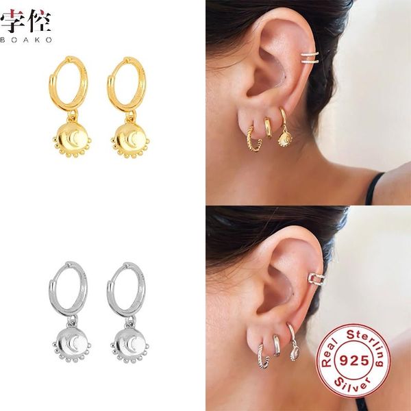 

hoop & huggie boako s925 silver earrings for women 2021 round pendiente moon piercing ohrringe aretes luxury jewelry party gifts, Golden;silver