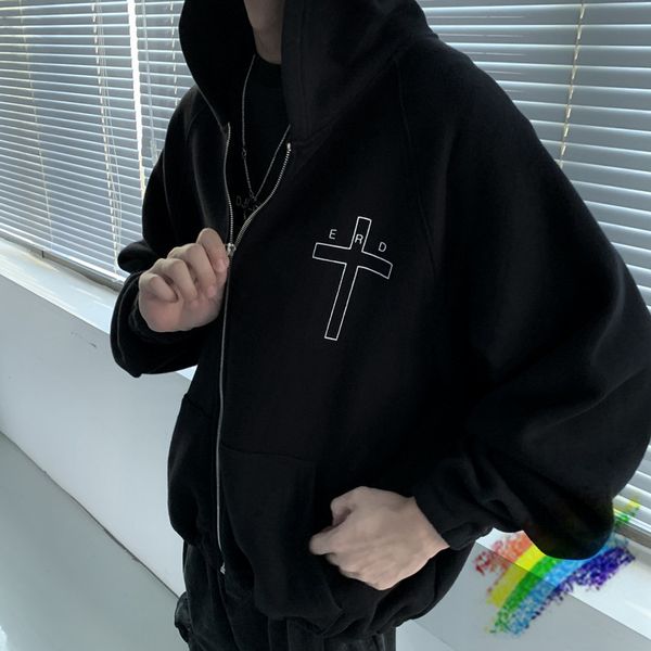 

2021fwss black cardigan zipper hoodies men women 1 quality lettering on the back pullover hooded